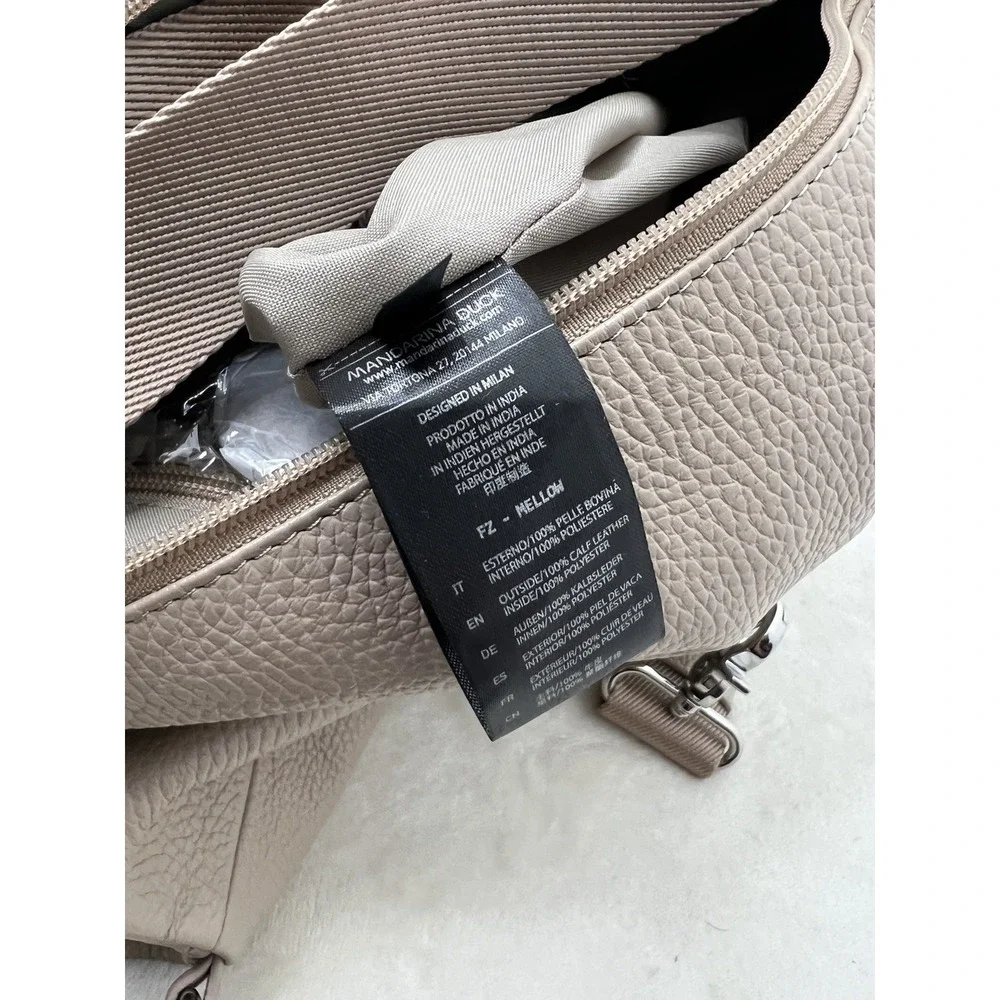 Mandarina Duck Leather Hobo Shoulder Bag Taupe Jacquard Strap Backpack Tote NEW!